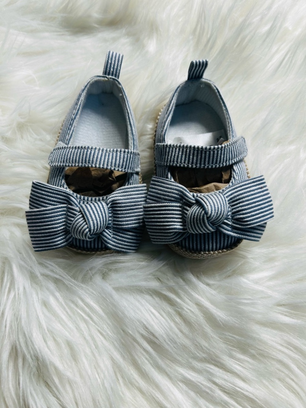 Target Baby Girl’s Striped Seersucker Bow Detail Slipper Crib Shoes 0-3 Months